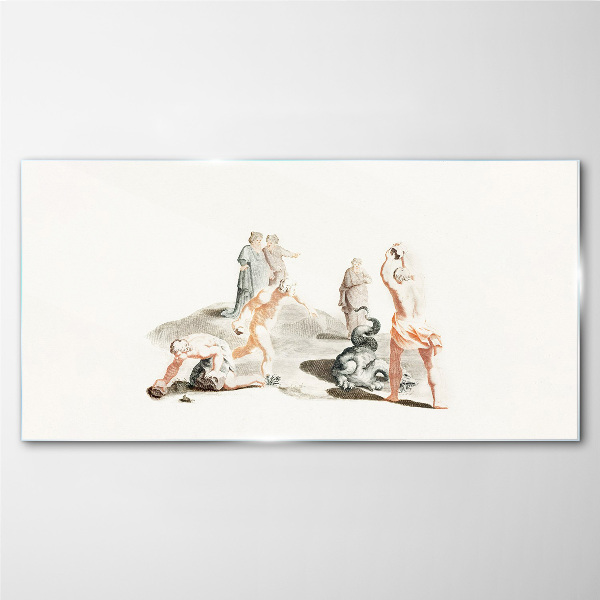 Mythological scene in pastel shades Glass Print