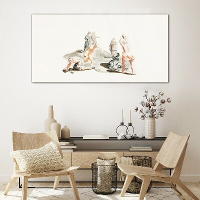 Mythological scene in pastel shades Glass Print