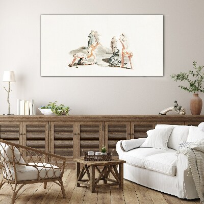 Mythological scene in pastel shades Glass Print