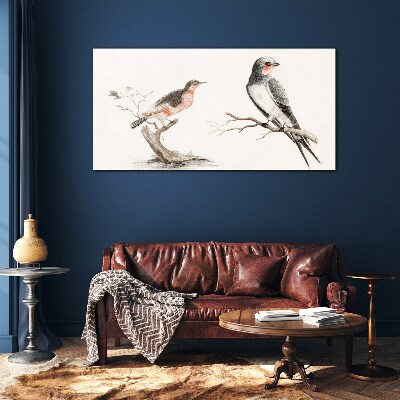 Birds on the branches Glass Print