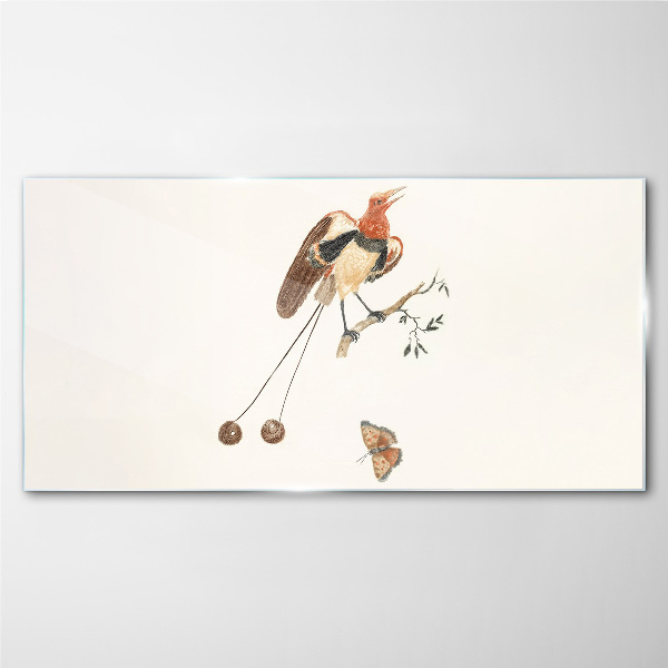 A bird on a branch with fruit Glass Print