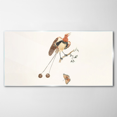 A bird on a branch with fruit Glass Print