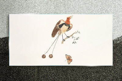A bird on a branch with fruit Glass Print