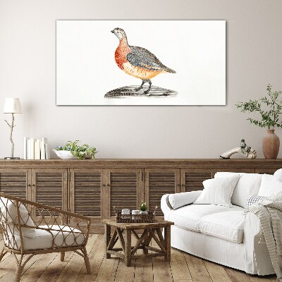 Happy bird on a white background Glass Print