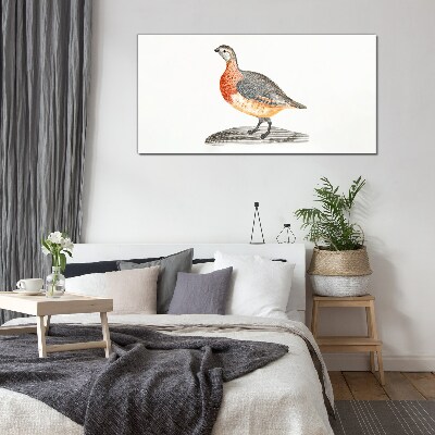 Happy bird on a white background Glass Print