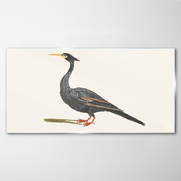 Black bird on white background Glass Print