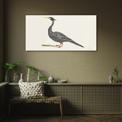 Black bird on white background Glass Print