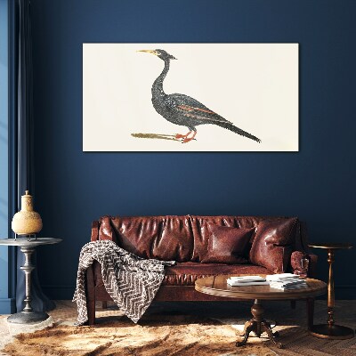 Black bird on white background Glass Print