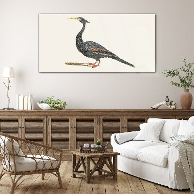 Black bird on white background Glass Print