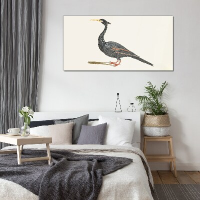 Black bird on white background Glass Print