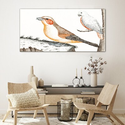 Bird duet on a branch Glass Print