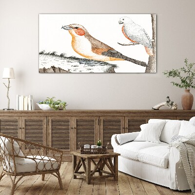 Bird duet on a branch Glass Print