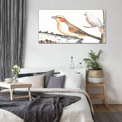 Bird duet on a branch Glass Print