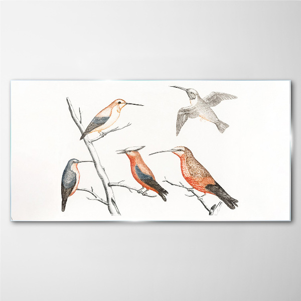 Colorful birds on a branch Glass Print