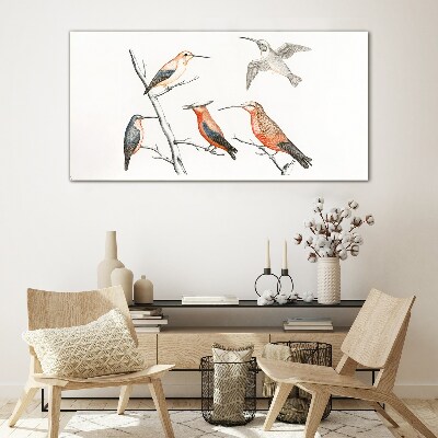 Colorful birds on a branch Glass Print