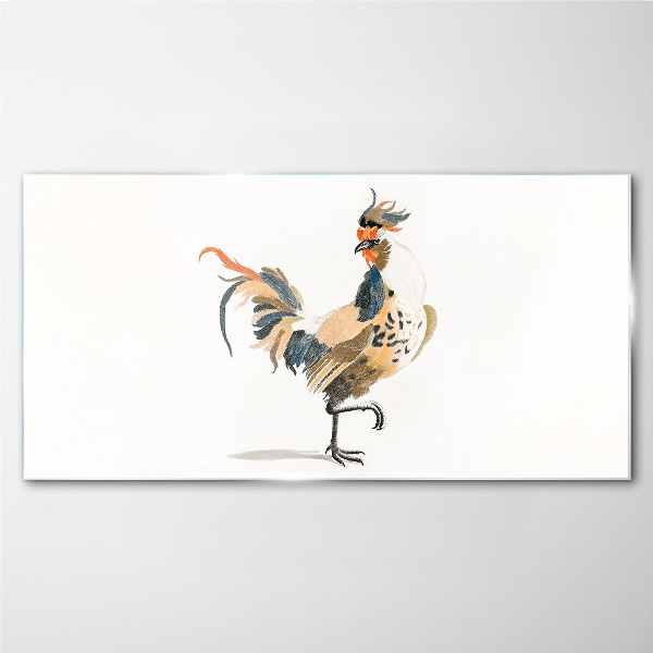 Rooster in watercolor Glass Print