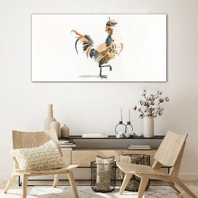 Rooster in watercolor Glass Print