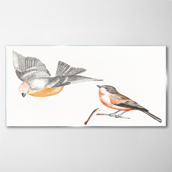 Birds in flight and on a branch Glass Print