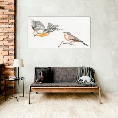 Birds in flight and on a branch Glass Print