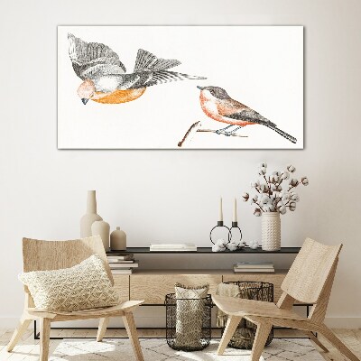 Birds in flight and on a branch Glass Print