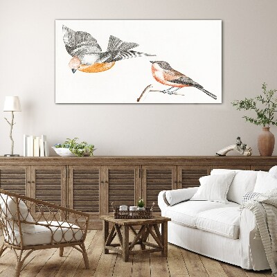 Birds in flight and on a branch Glass Print