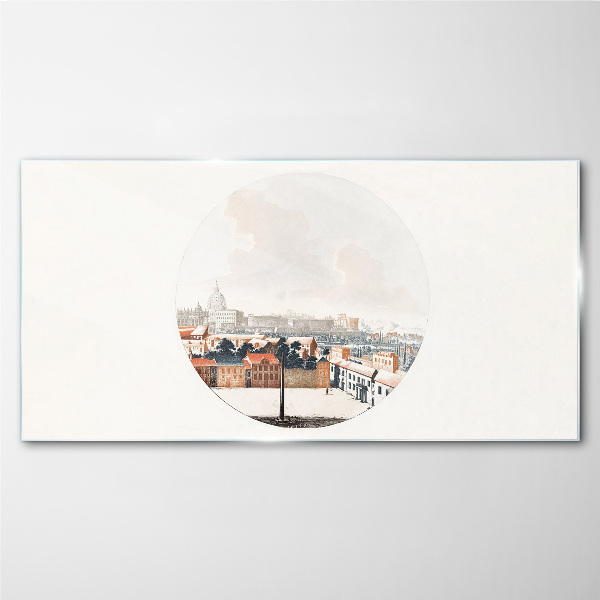 City view with a circular frame Glass Print