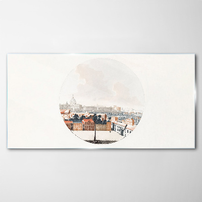 City view with a circular frame Glass Print