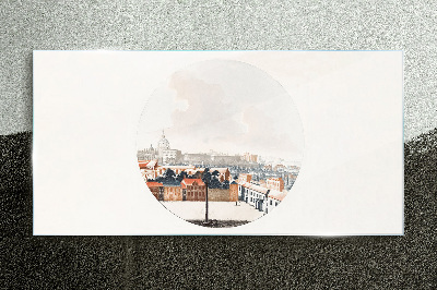 City view with a circular frame Glass Print