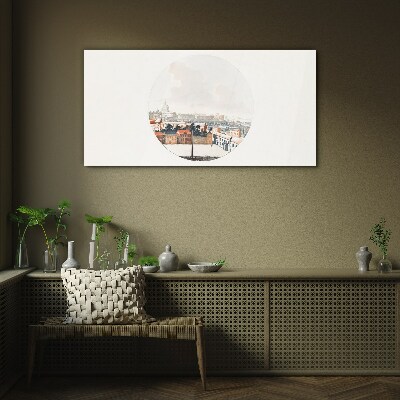 City view with a circular frame Glass Print