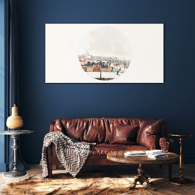 City view with a circular frame Glass Print
