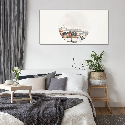 City view with a circular frame Glass Print