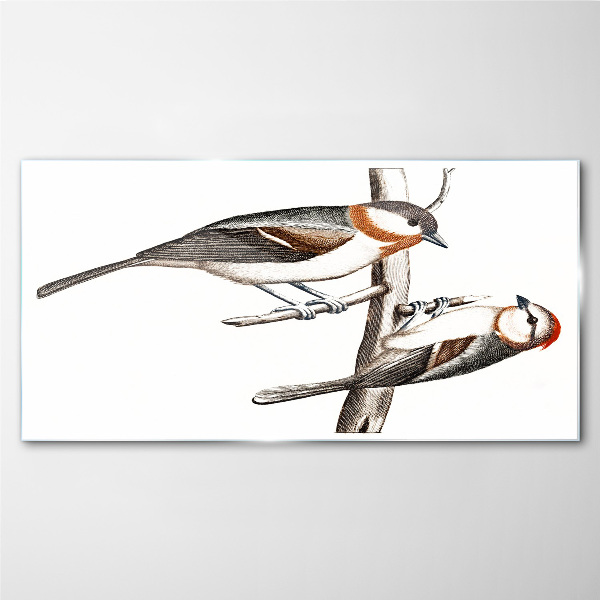 Nightingales on a branch Glass Print