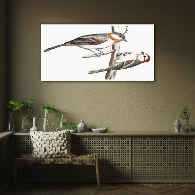 Nightingales on a branch Glass Print