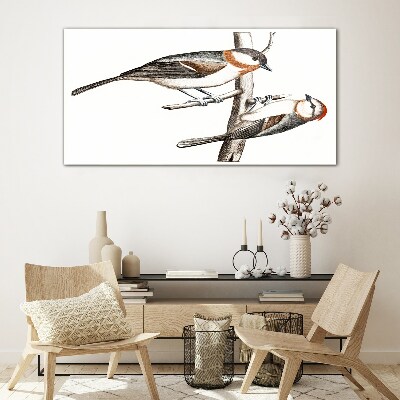Nightingales on a branch Glass Print