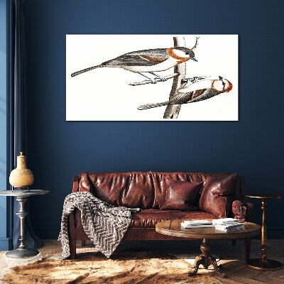 Nightingales on a branch Glass Print