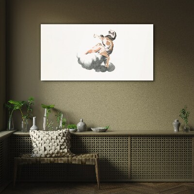 Figure on a cloud Glass Print