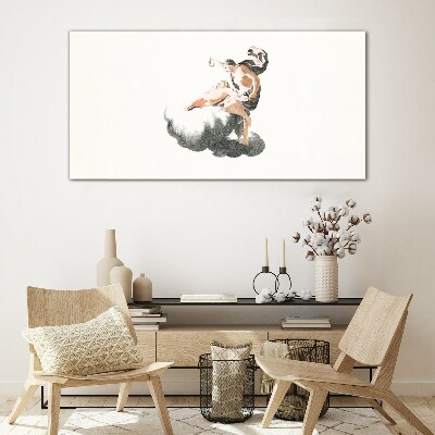 Figure on a cloud Glass Print