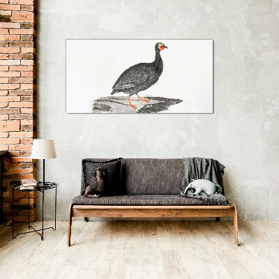 Black bird on white background Glass Print
