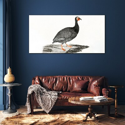 Black bird on white background Glass Print