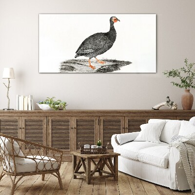 Black bird on white background Glass Print
