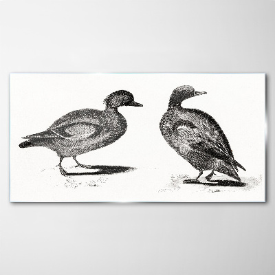 Two ducks in a monochromatic style Glass Print