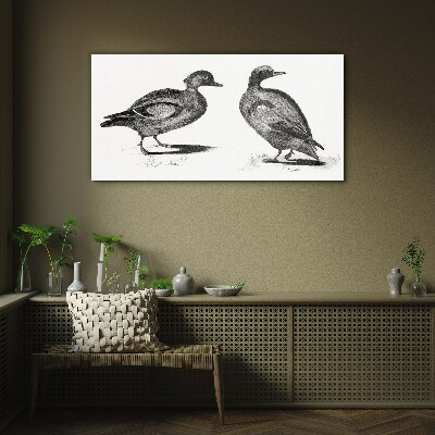 Two ducks in a monochromatic style Glass Print