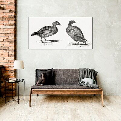 Two ducks in a monochromatic style Glass Print