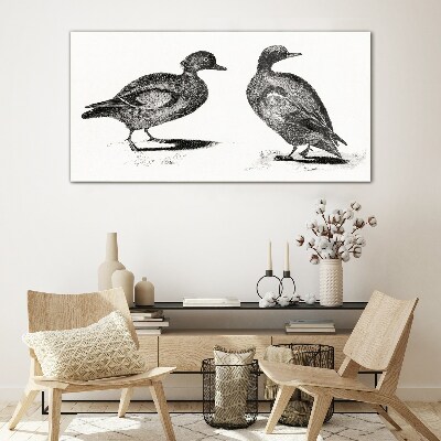 Two ducks in a monochromatic style Glass Print