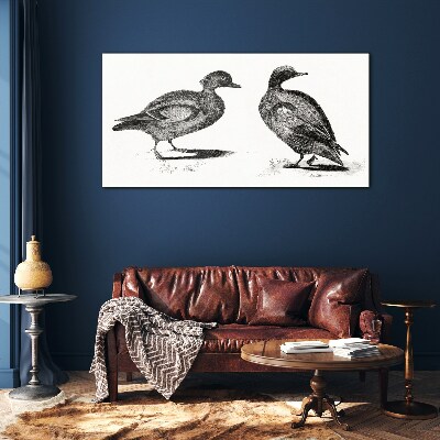 Two ducks in a monochromatic style Glass Print