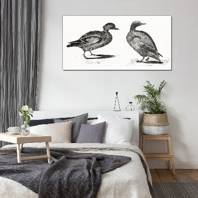 Two ducks in a monochromatic style Glass Print
