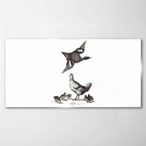 The bird world in black and white Glass Print