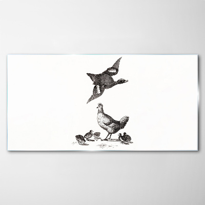 The bird world in black and white Glass Print