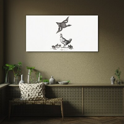 The bird world in black and white Glass Print