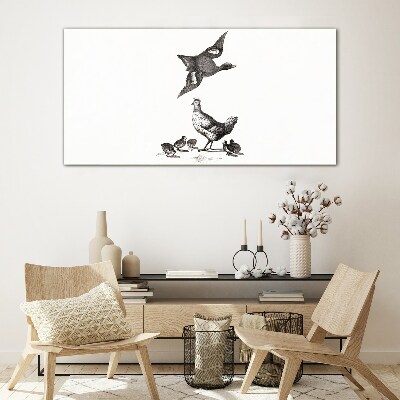 Drawing animals birds Glass Print